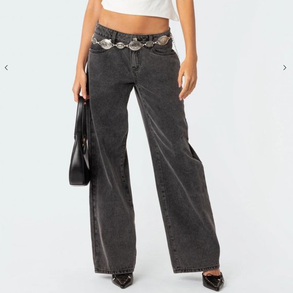 Edikted Low Rise Jeans (in style Raelynn Washed Black Washed) - Picture 1 of 4